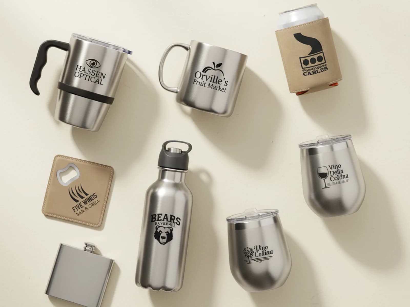 Drinkware — Polar Camel tumblers, mugs, flasks, bottles — engraved, UV printed, or sublimated.