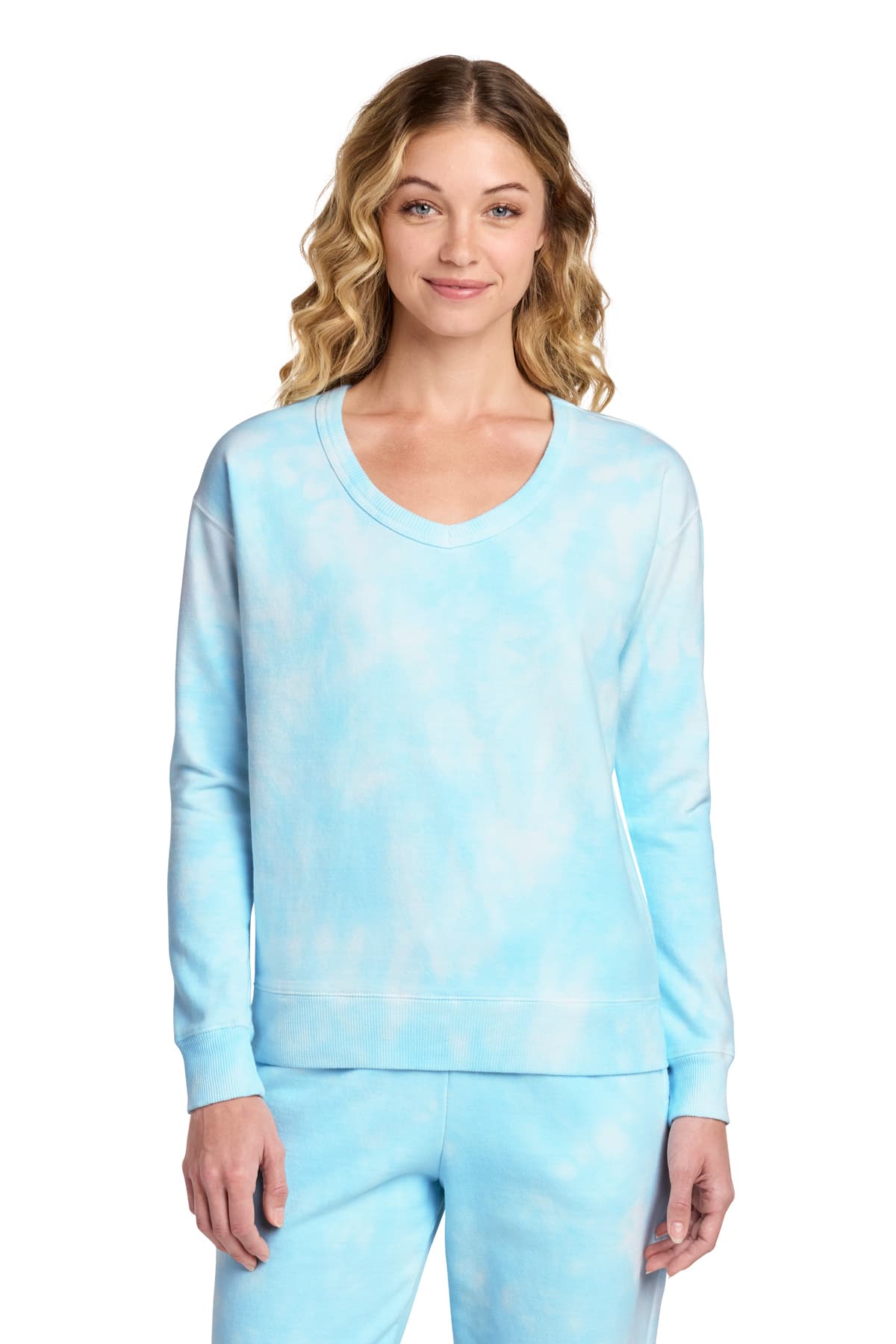 Port & Co Women's Beach Wash Cloud Tie-Dye V-Neck Sweatshirt