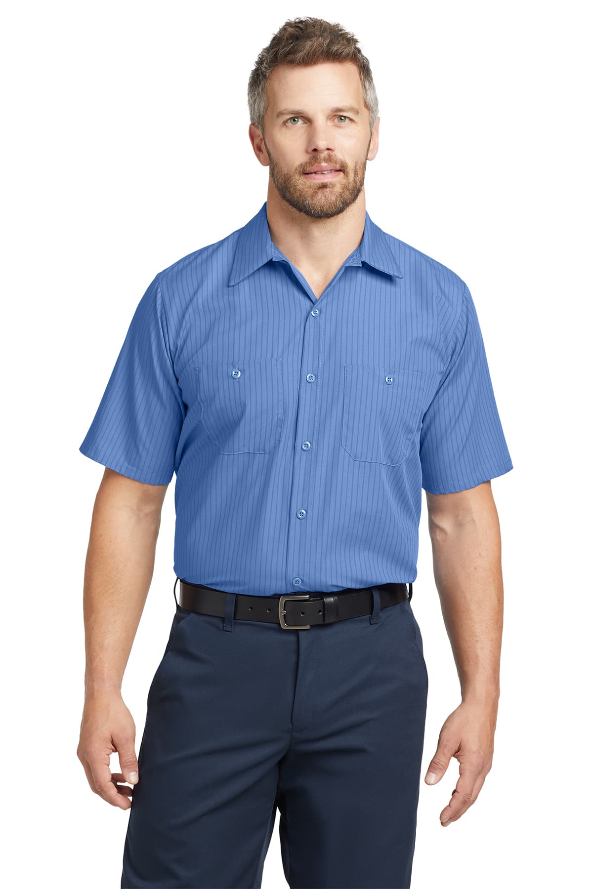 Red Kap Short Sleeve Striped Industrial Work Shirt