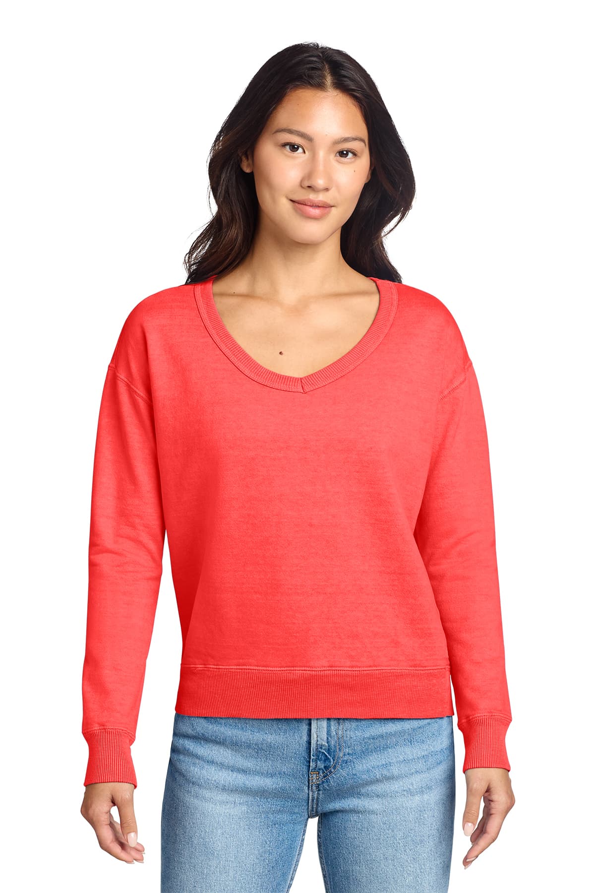 Port & Co Women's Beach Wash Garment-Dyed V-Neck Sweatshirt