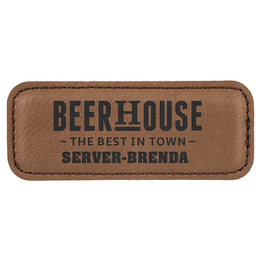 3 1/4" x 1 1/4" Dark Brown Leatherette Badge with Magnet