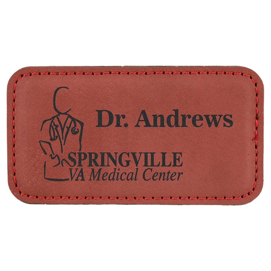 3 1/4" x 1 3/4" Rose' Leatherette Badge with Magnet