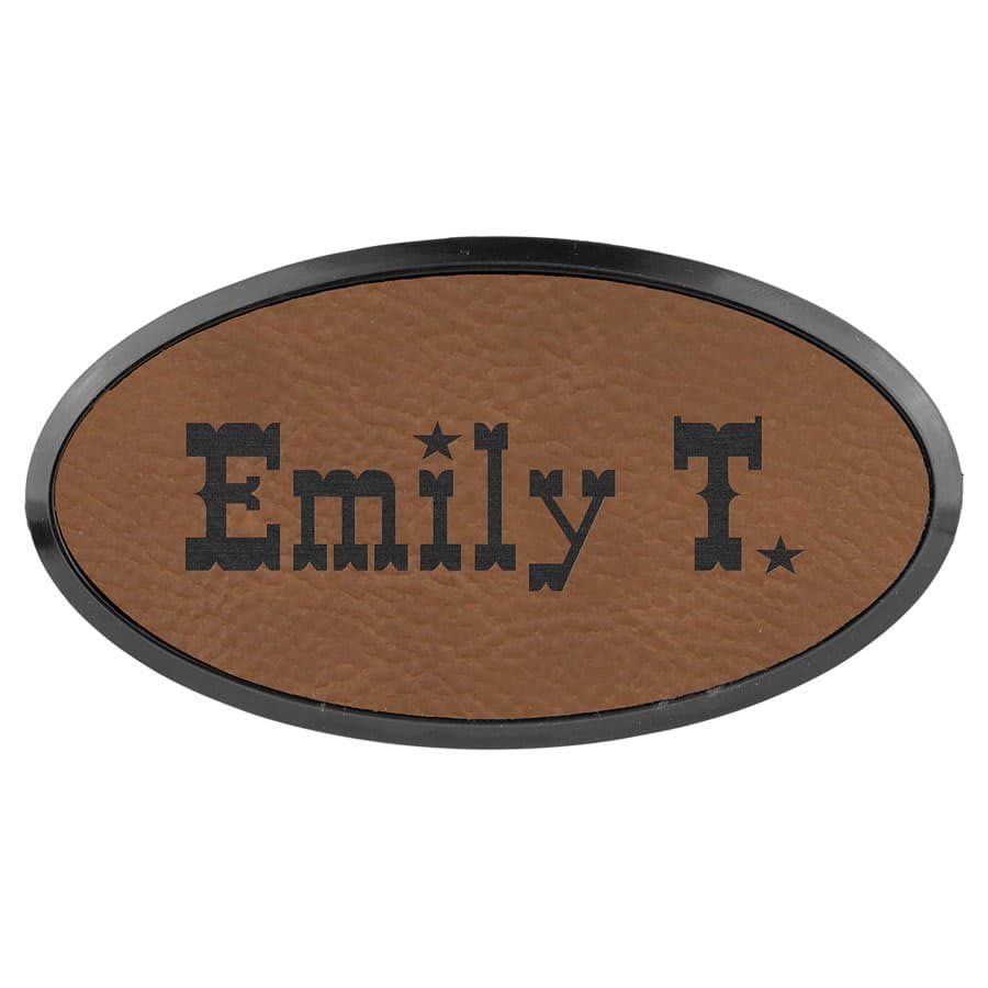 3" x 1 1/2" Dark Brown Leatherette Oval Badge with Frame