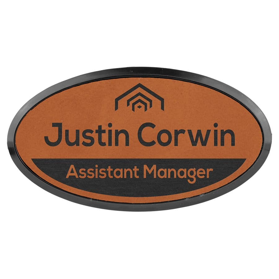 3" x 1 1/2" Rawhide Oval Badge with Frame