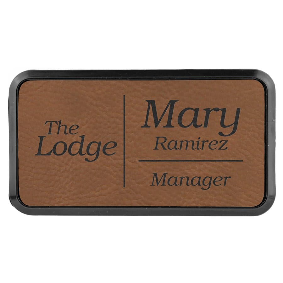 3" x 1 1/2" Dark Brown Leatherette Round Corner Badge with Frame