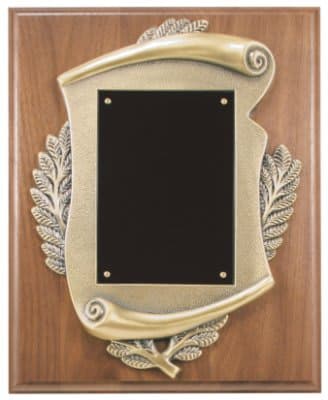 8" x 10" Genuine Walnut Step Edge Plaque with Metal Scroll Frame & Plate