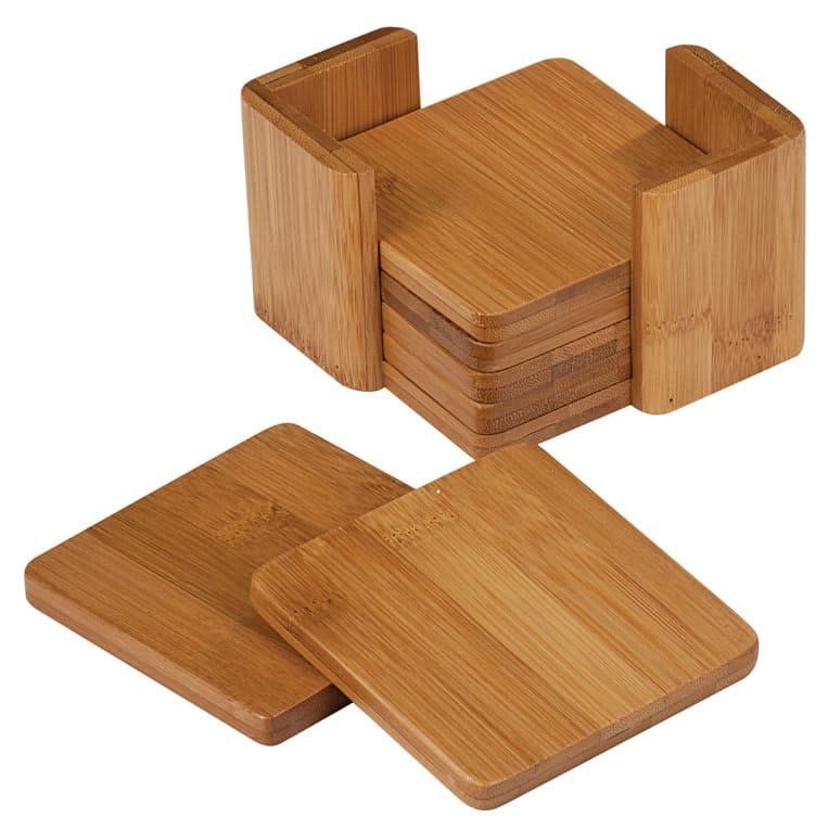 Square Bamboo 6-Coaster Set with Holder