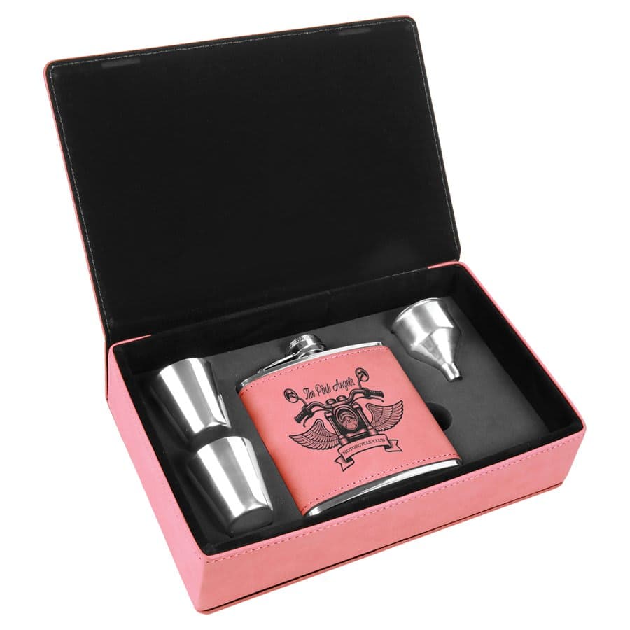 Pink 6 oz. Leatherette Flask Set