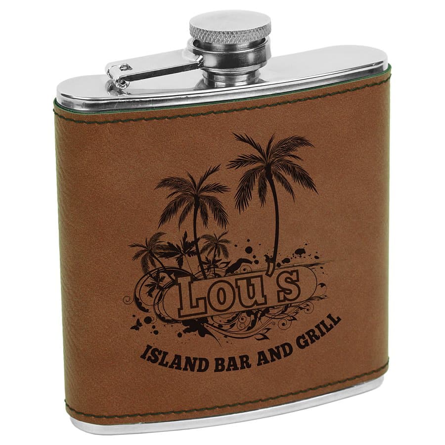 Dark Brown Leatherette 6 oz. Flask