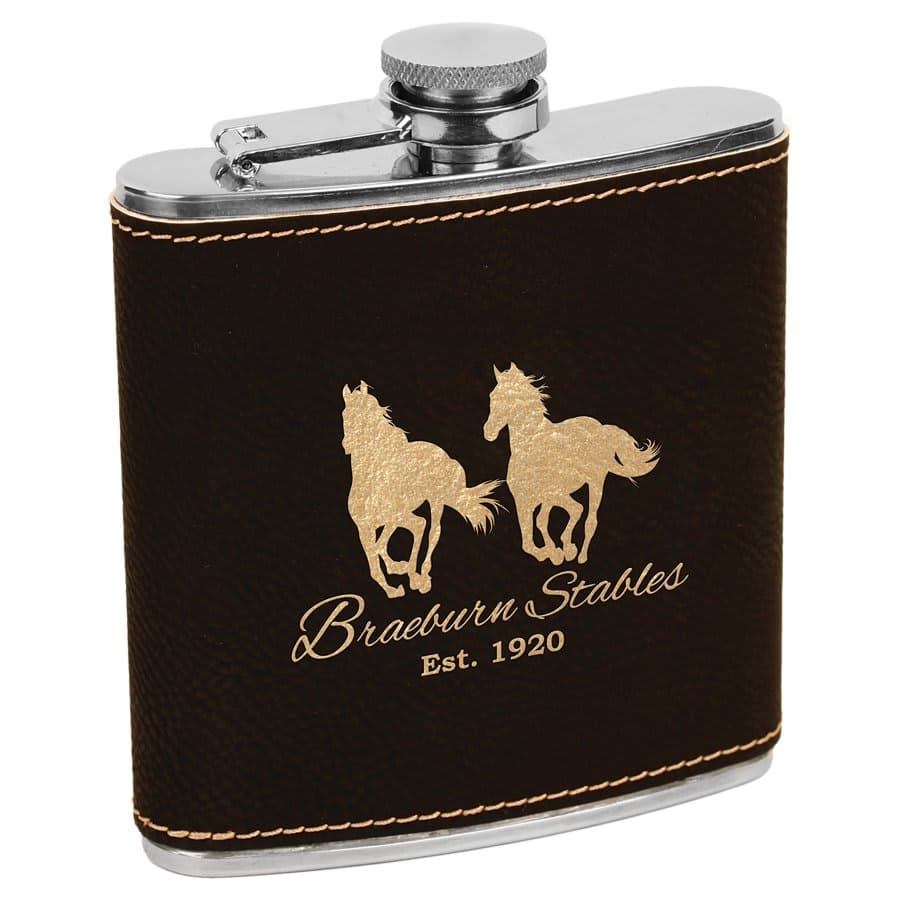 Black/Gold Leatherette 6 oz. Flask