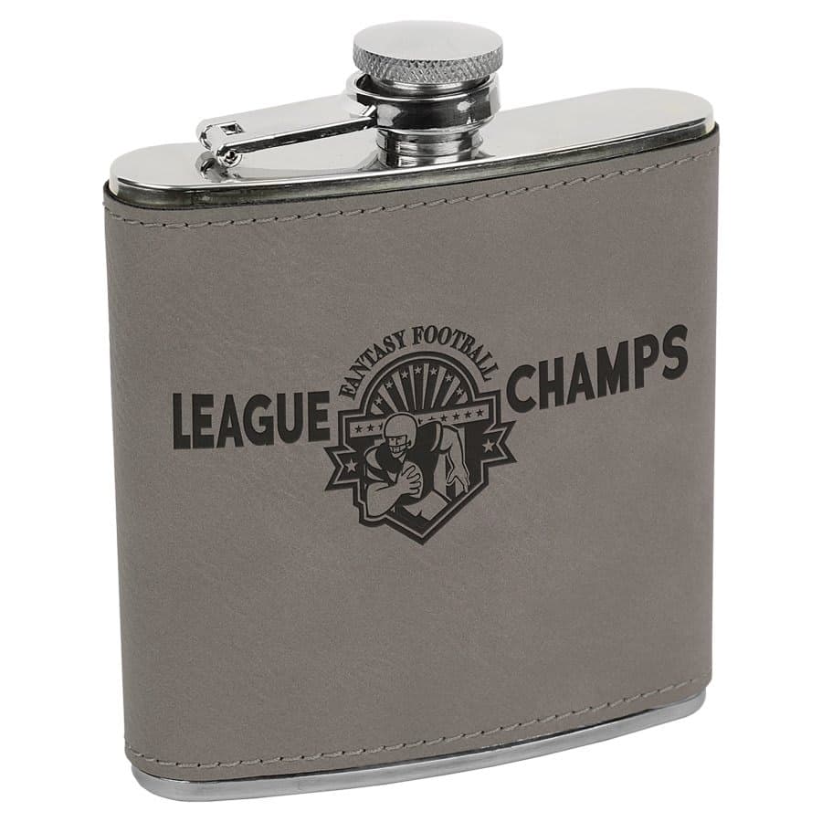 Gray Leatherette 6 oz. Flask