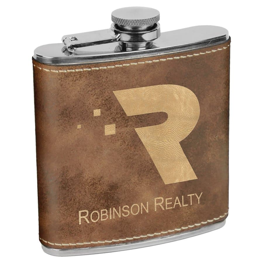 Rustic/Gold Leatherette 6 oz. Flask