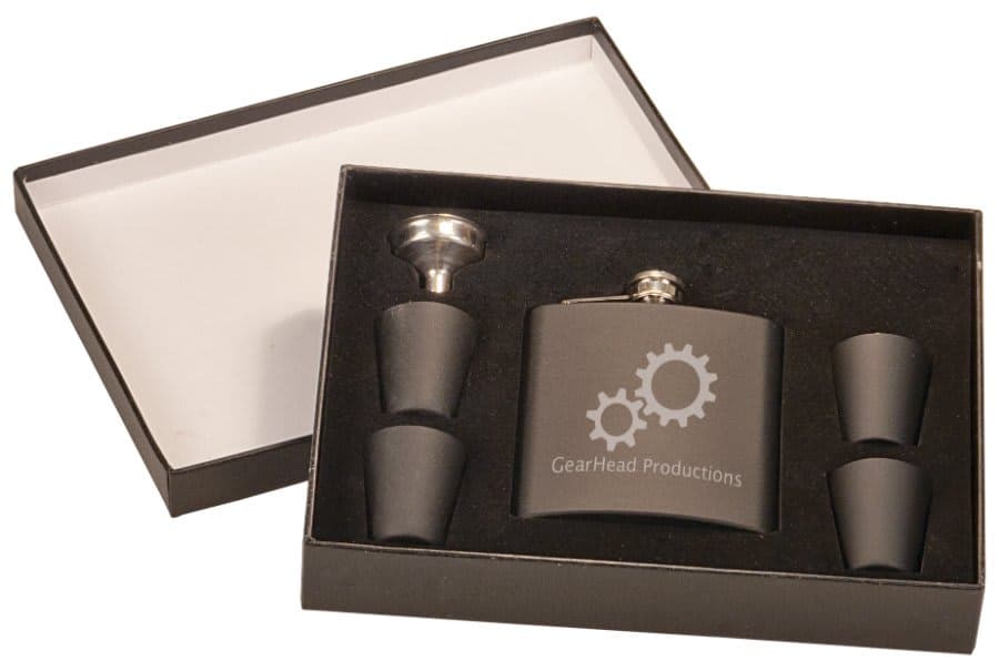 6 oz. Matte Black Flask Set in Black Presentation Box w/4 Shot Glasses & Funnel