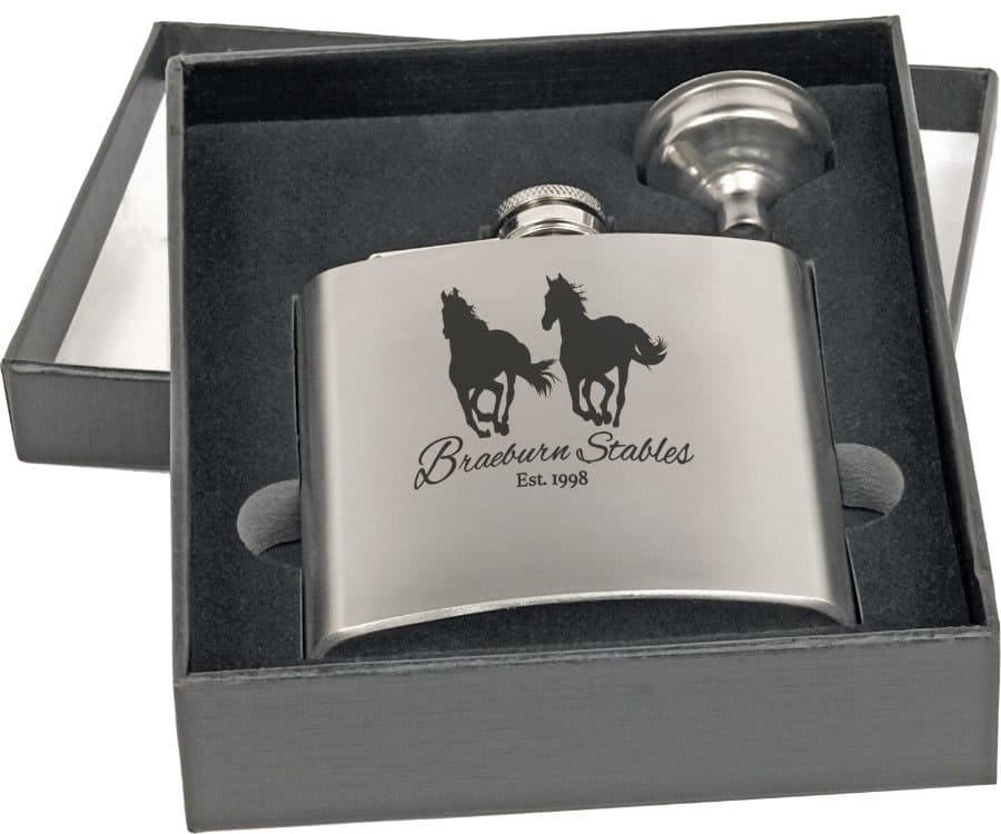 6 oz. Stainless Steel Flask Gift Set in Black Presentation Box with Funnel