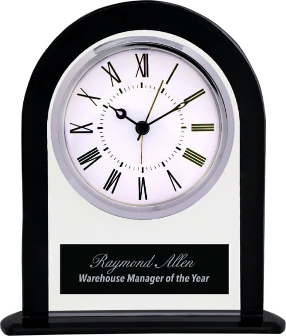 Arch Glass Clock with Black Border and Base