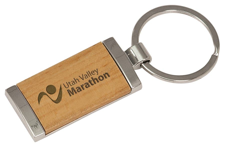 Rectangle Silver/Wood Keychains