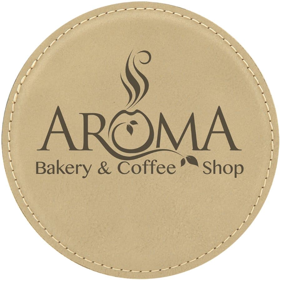 Light Brown Round Leatherette Coaster