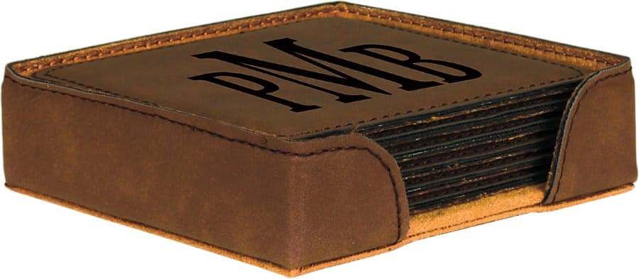 Dark Brown Leatherette Square 6-Coaster Set