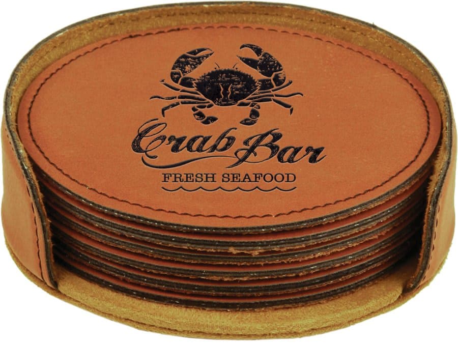 Rawhide Leatherette Round 6-Coaster Set