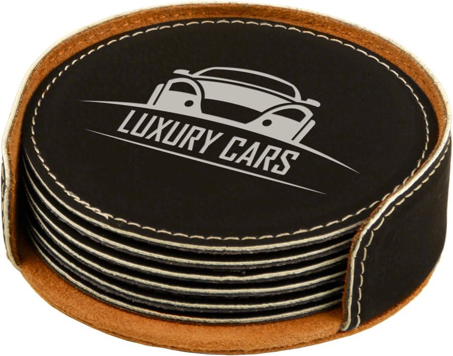 Black/Silver Leatherette Round 6-Coaster Set