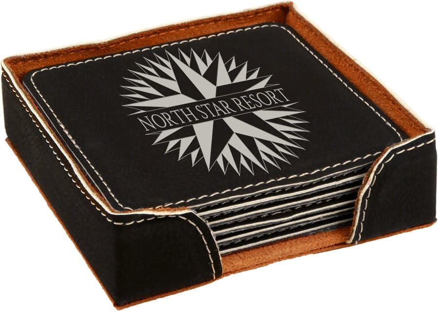 Black/Silver Leatherette Square 6-Coaster Set