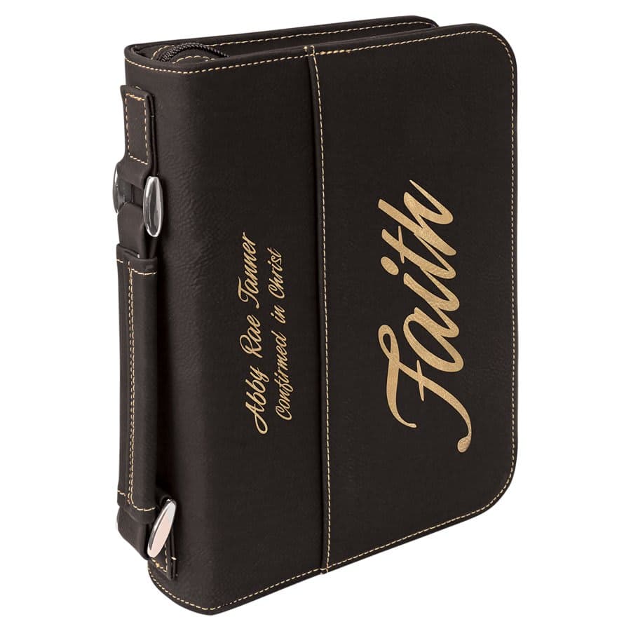 Black/Gold Leatherette Book/Bible Cover with Zipper & Handle