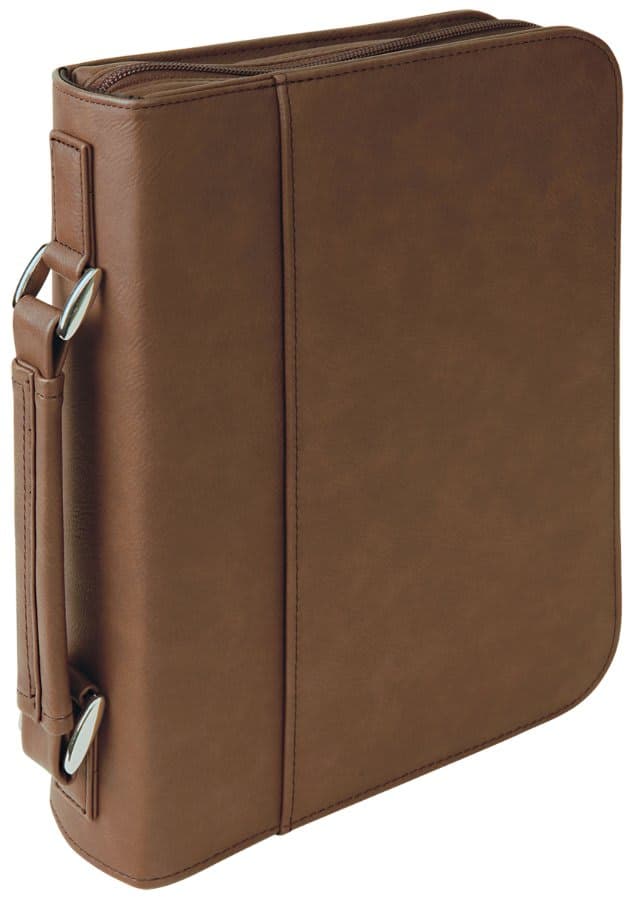 Dark Brown Leatherette Book/Bible Cover with Zipper & Handle