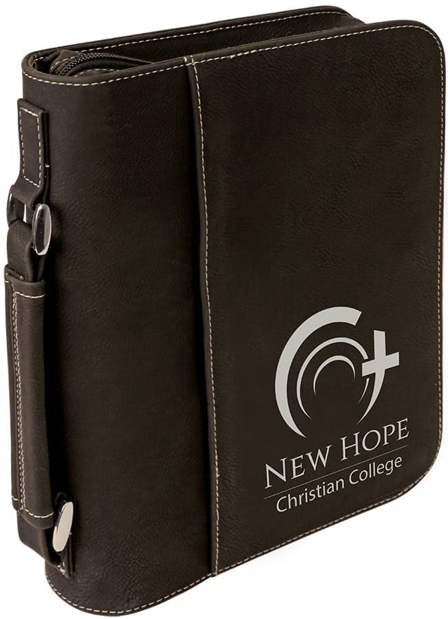 Black/Silver Leatherette Book/Bible Cover with Zipper & Handle