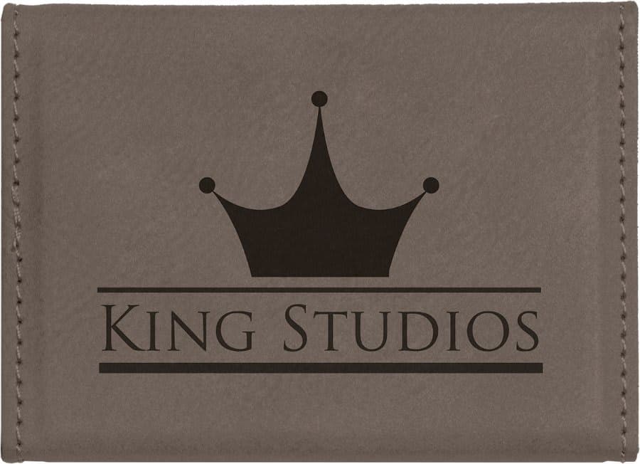 Gray Leatherette Hard Business Card Case with Magnetic Closure