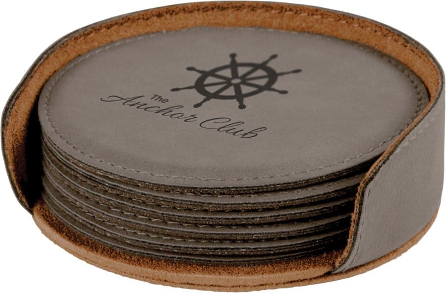 Gray Leatherette Round 6-Coaster Set