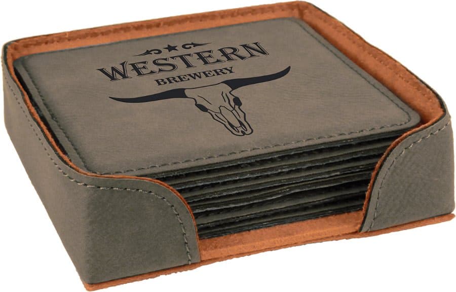 Gray Leatherette Square 6-Coaster Set