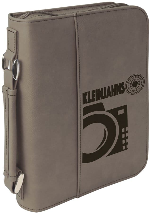 Gray Leatherette Book/Bible Cover with Zipper & Handle