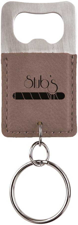 Gray Leatherette Rectangle Bottle Opener Keychain