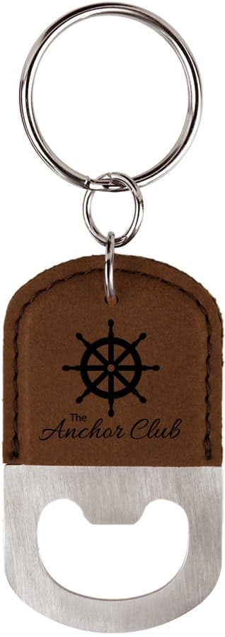 Dark Brown Leatherette Oval Bottle Opener Keychain