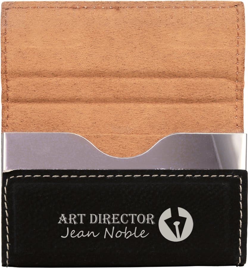 Black/Silver Leatherette Hard Business Card Case with Magnetic Closure
