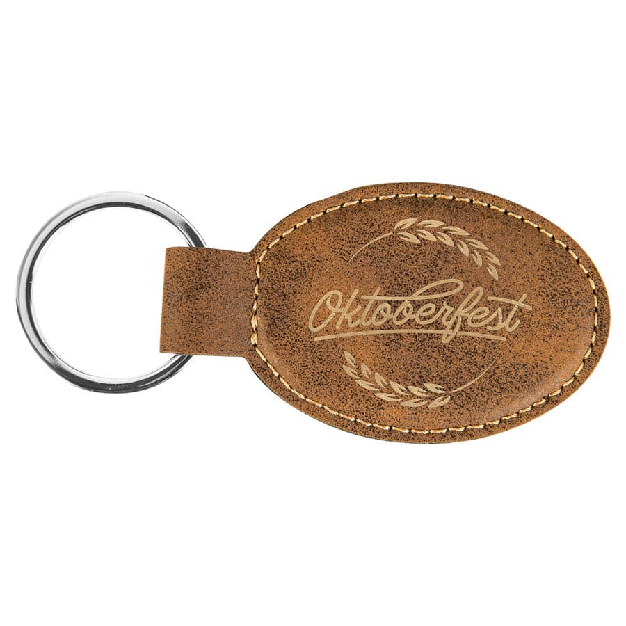 Rustic/Gold Leatherette Oval Keychain