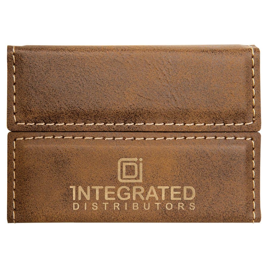 Rustic/Gold Leatherette Hard Business Card Case with Magnetic Closure