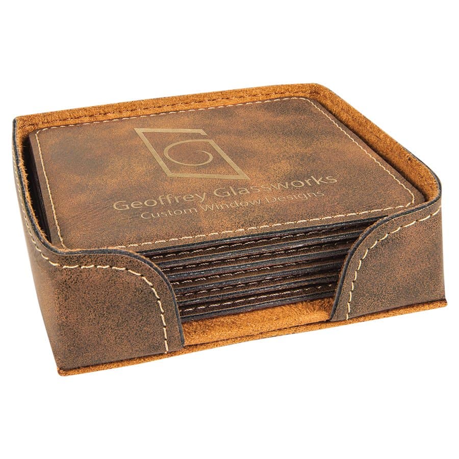 Rustic/Gold Leatherette Square 6-Coaster Set