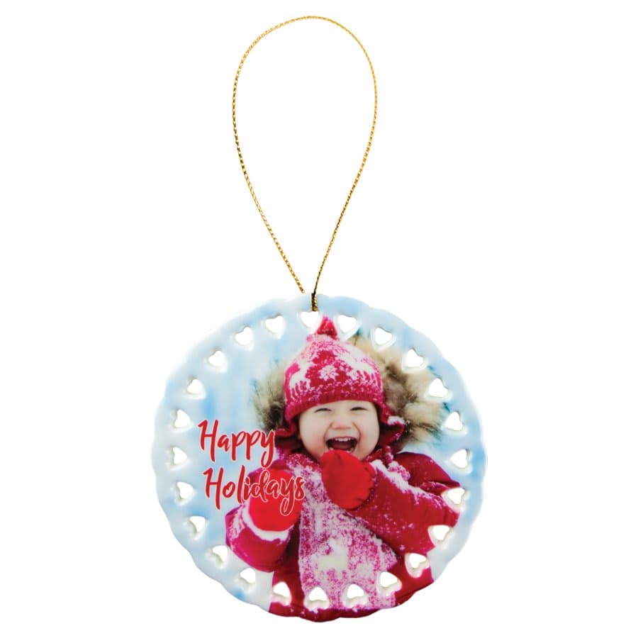 1-Sided Gloss Ceramic Round Doily Ornament
