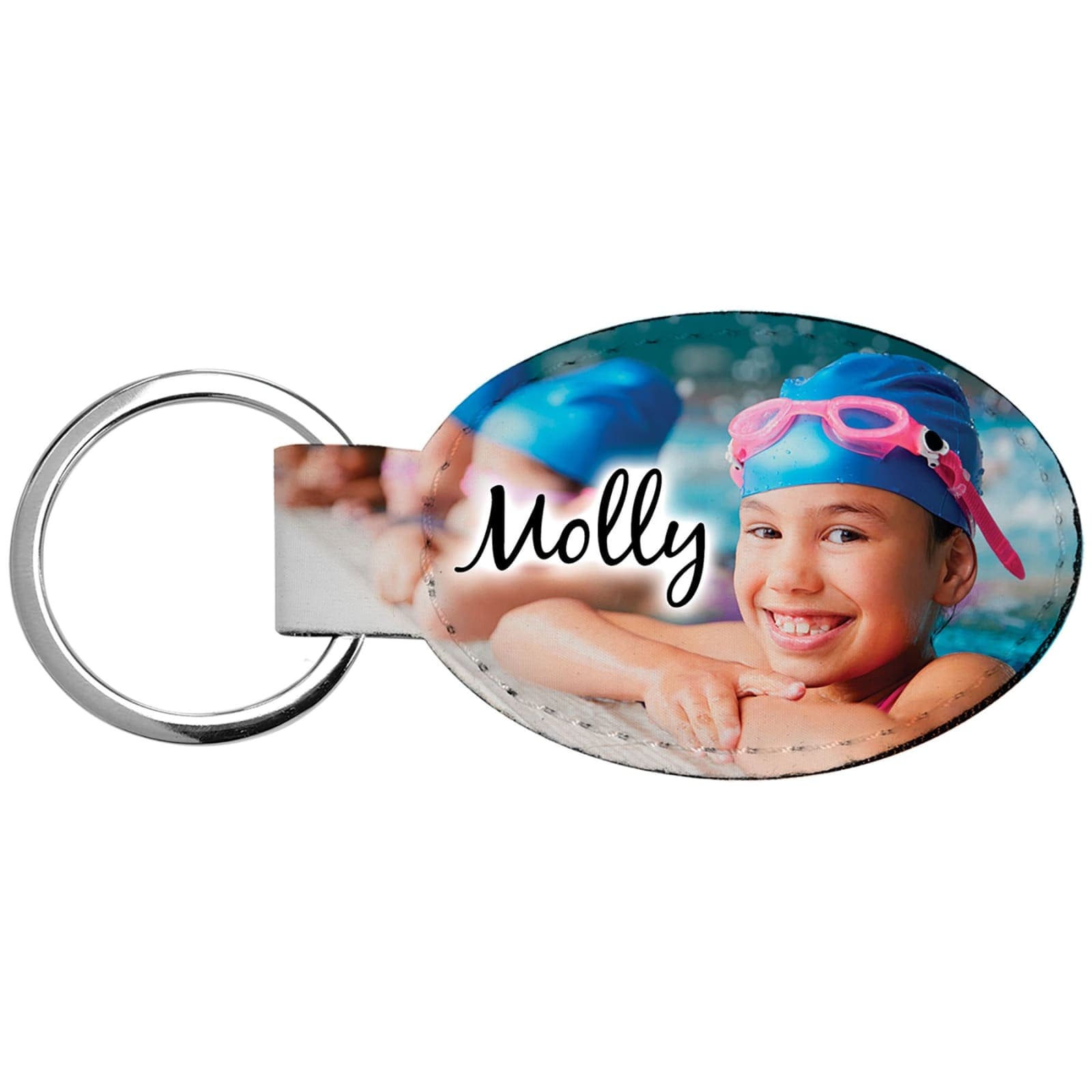 Smooth Fabric Front, Gray Canvas Back Oval Keychain