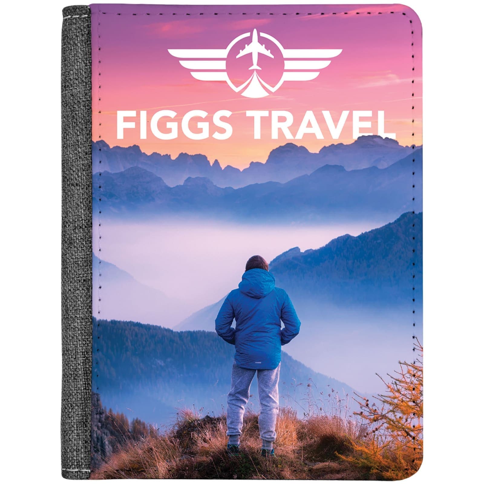 Gray Canvas Passport Holder with Smooth Fabric Front