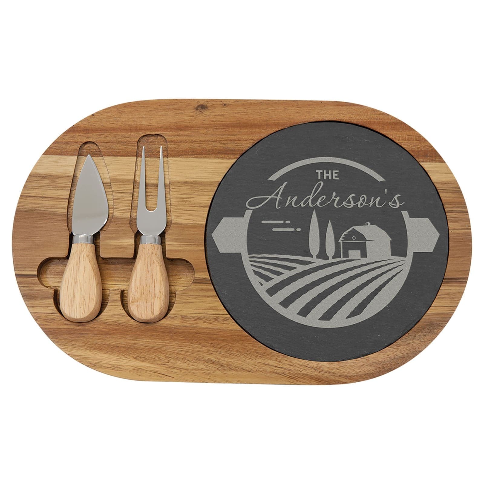 Acacia Wood with Slate Serving Board Includes Cheese Tools