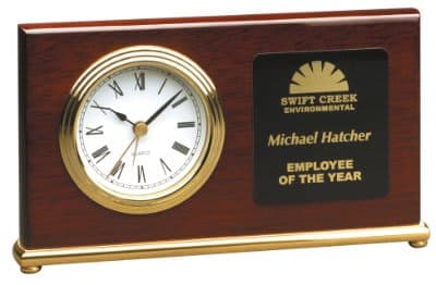 Rosewood Piano Finish Horizontal Desk Clock with Gold Trim