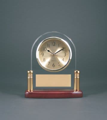 Arch Glass Clock with Posts & Rosewood Finish Base