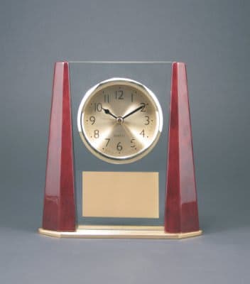 Glass Clock with Rosewood Finish Bevel Columns