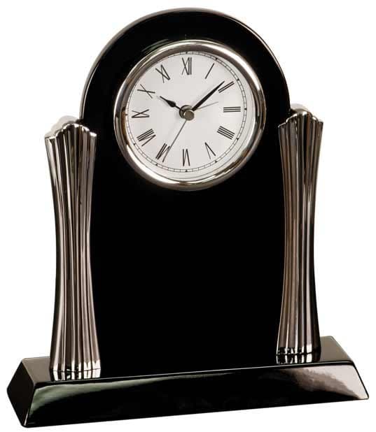 Black Desk Clock with Silver Metal Columns