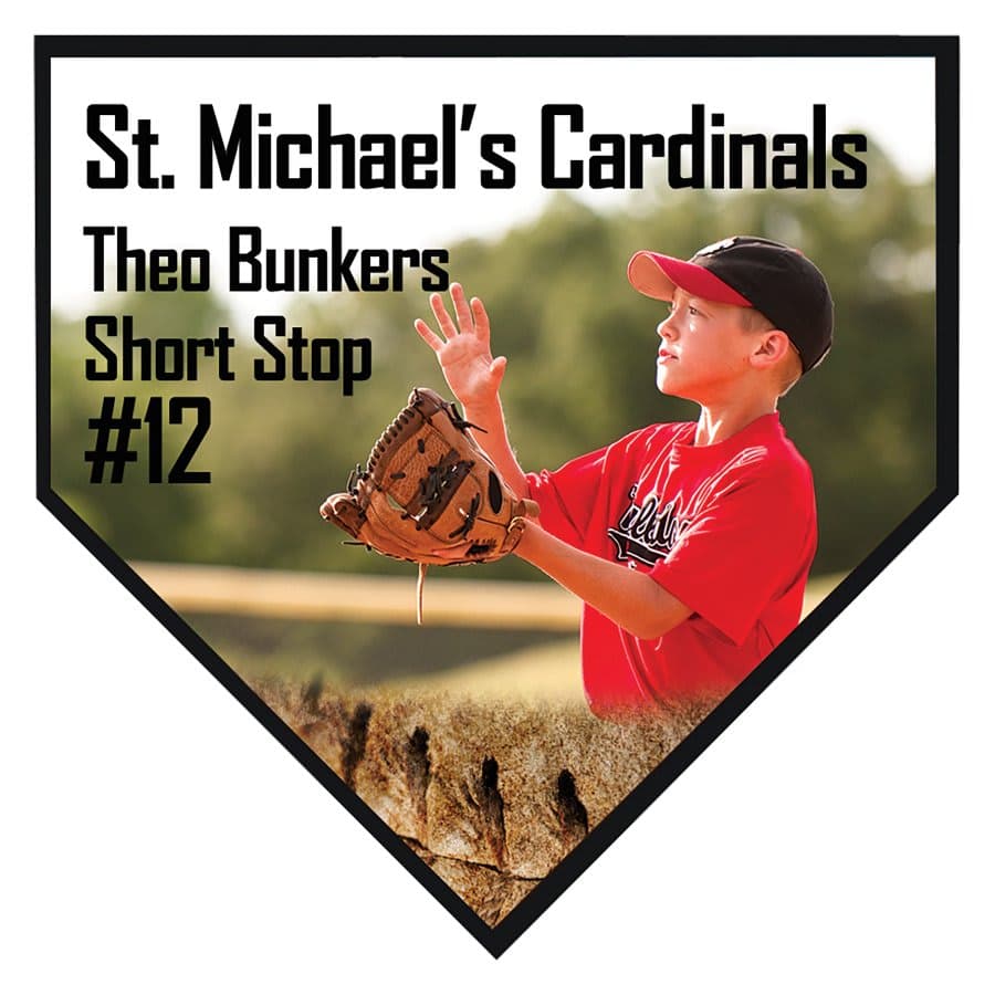 Gloss Finish Home Plate Plaque with Black Beveled Edge and Keyholes