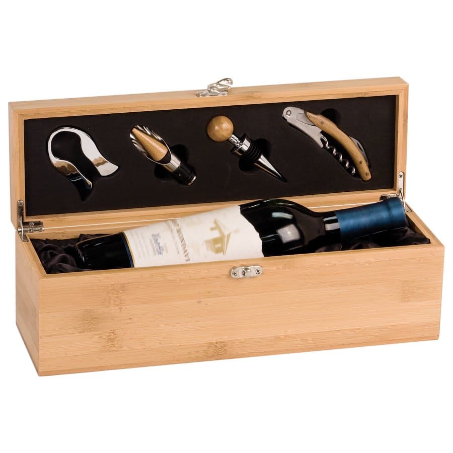 Bamboo Single Wine Presentation Box with 4 Tools
