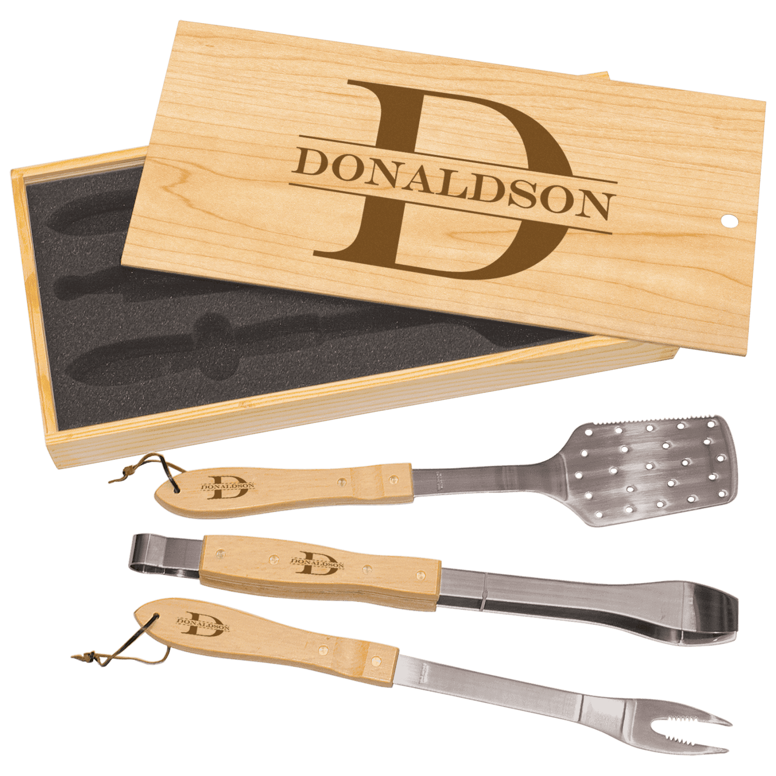 Three piece BBQ set in Pine Box