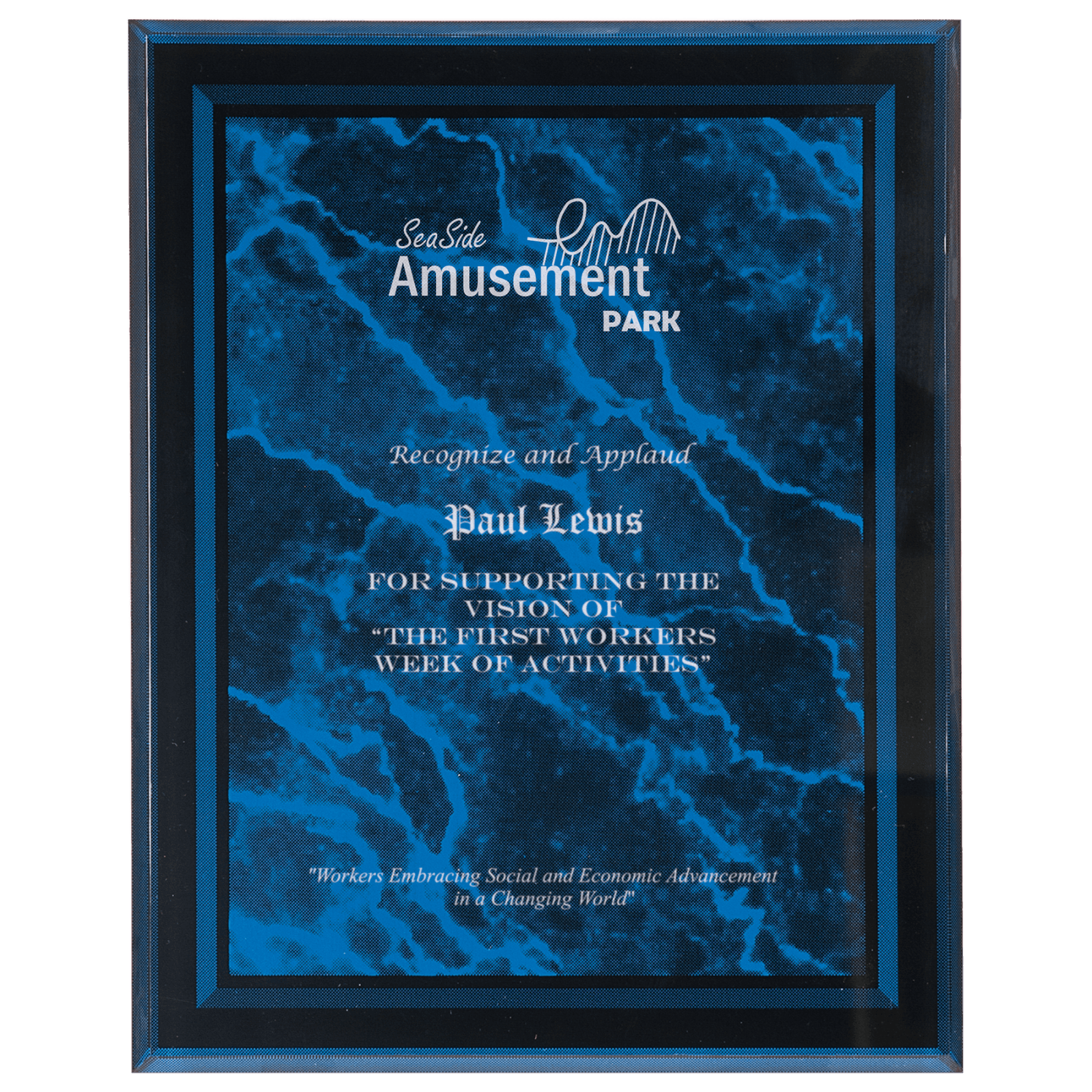 7" x 9" Blue Marble Border Acrylic Clear-Plaq